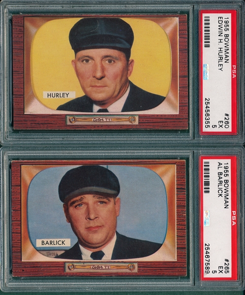 1955 Bowman #260 Hurley & #265 Barlick, Lot of (2), Umpires, PSA 5 *Hi #*