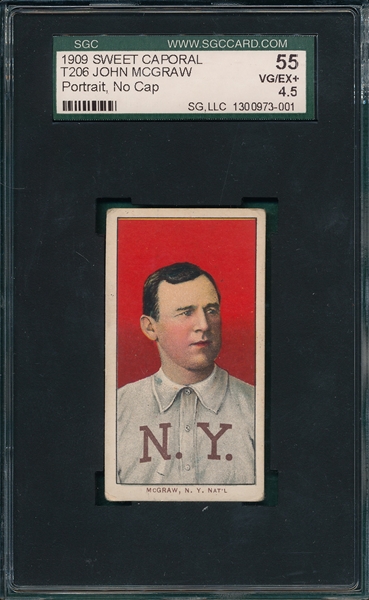 1909-1911 T206 McGraw, Portrait, No Cap, Sweet Caporal Cigarettes SGC 55