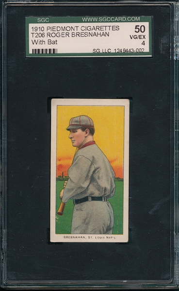 1909-1911 T206 Bresnahan, Batting, Piedmont Cigarettes SGC 50