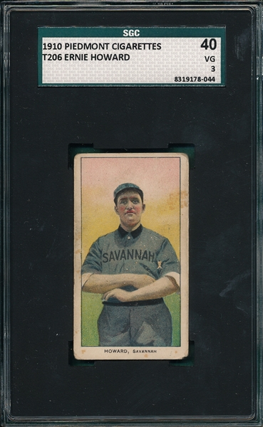 1909-1911 T206 Howard, Ernie, Piedmont Cigarettes SGC 40 *Southern League*
