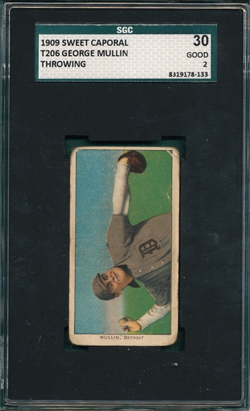 1909-1911 T206 Mullin, Throwing, Sweet Caporal Cigarettes SGC 30  *Horizontal*