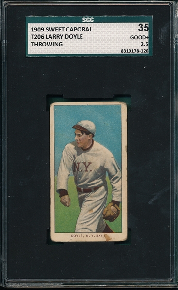 1909-1911 T206 Doyle, Larry, Throwing, Sweet Caporal Cigarettes SGC 35