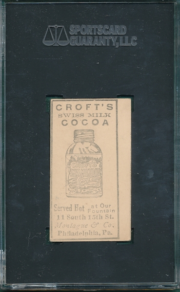 1909 E92 Johnny Seigle, Croft's Cocoa, SGC Authentic 