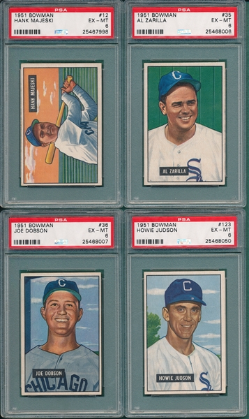 1951 Bowman Lot of (4) White Sox W/ #12 Majeski PSA 6