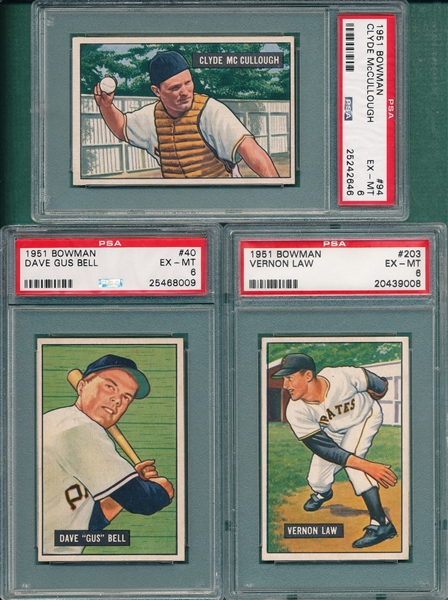 1951 Bowman #40, #94 & #203, Lot of (3), PSA 6