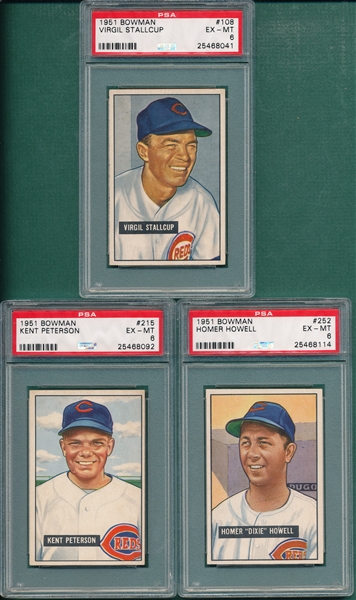 1951 Bowman #108, #215 & #252, Lot of (3), PSA 6