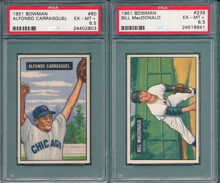 1951 Bowman #60 Carrasquel & #239 MacDonald, Lot of (2), PSA 6.5