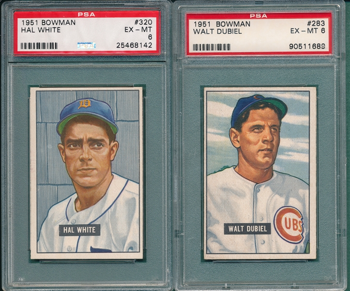 1951 Bowman #283 Dubiel & #320 White, Lot of (2), PSA 6 *Hi #s*