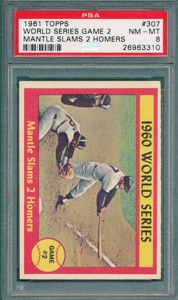 1961 Topps #307 WS Game 2 W/Mickey Mantle PSA 8