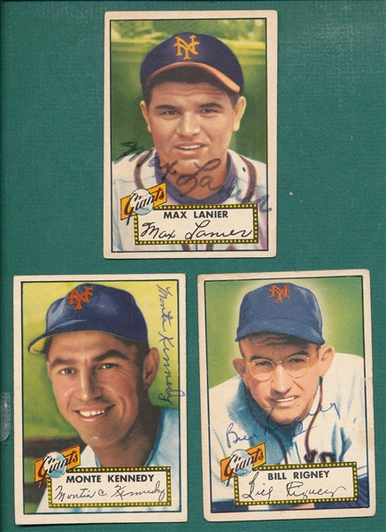 1952 Topps Lot (3) Autographed Cards W/ Rigney