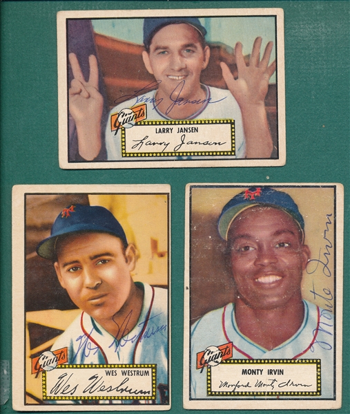 1952 Topps Lot (3) Autographed Cards W/ #25 Monte Irvin