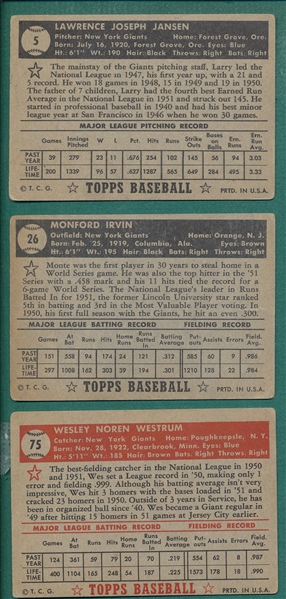 1952 Topps Lot (3) Autographed Cards W/ #25 Monte Irvin