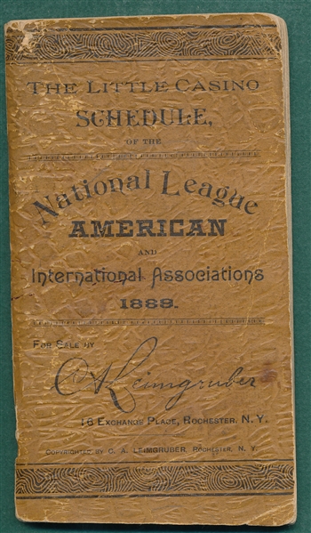 1889 Little Casino National & International League Baseball Schedule