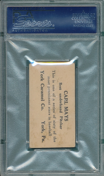 1927 E210-1 #17 Carl Mays York Caramels PSA 3