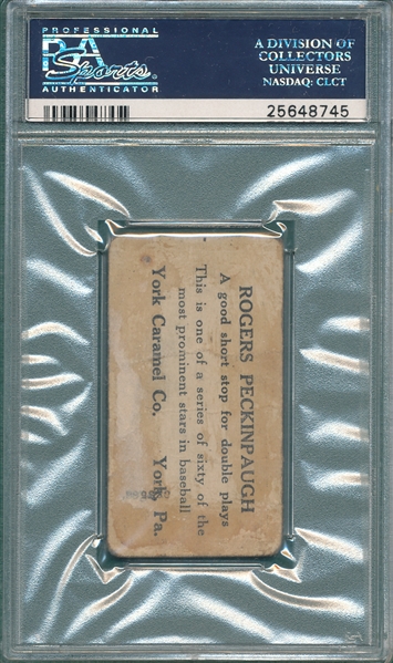 1927 E210-1 #56 Rogers Peckinpaugh York Caramels PSA 1 *Only 3 Graded*