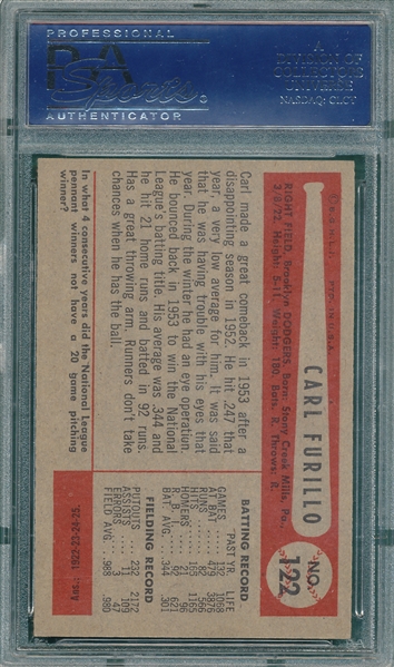 1954 Bowman #122 Carl Furillo PSA 8
