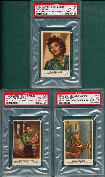 1953 Dutch Gum Cards Lot of (9) W/ #1 Lucille Ball PSA