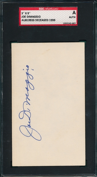 Joe DiMaggio, Signed 3 X 5 Index Card SGC Authentic