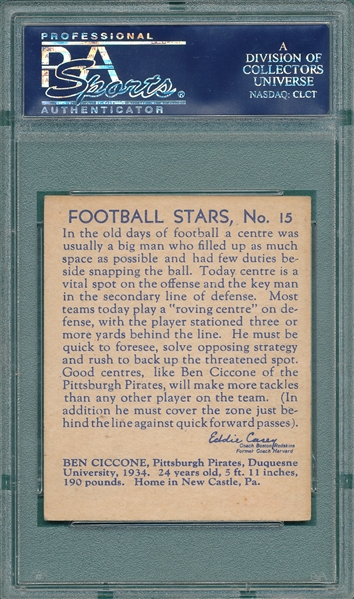 1935 National Chicle #15 Ben Ciccone PSA 3
