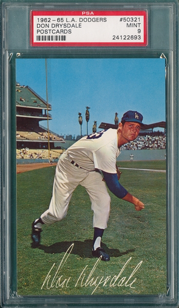 1962-65 L. A. Dodgers PC Don Drysdale PSA 9 *MINT*