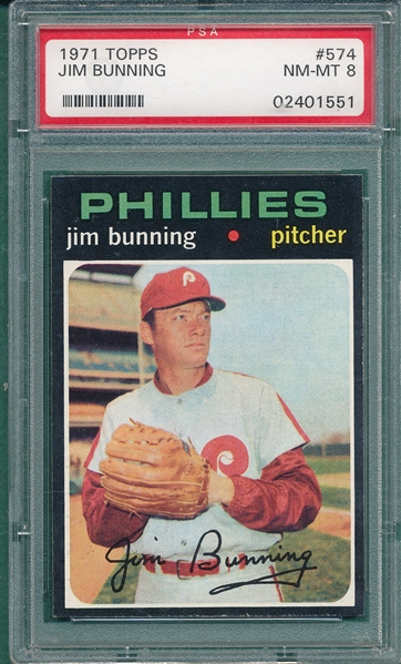 1971 Topps #574 Jim Bunning PSA 8