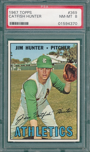 1967 Topps #369 Jim Hunter PSA 8