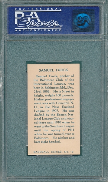 1912 C46 #13 Samuel Frock PSA 8 *Highest Graded (1/1)*