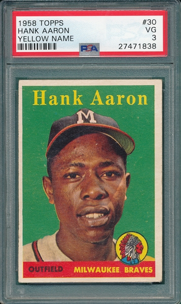 1958 Topps #30 Hank Aaron PSA 3