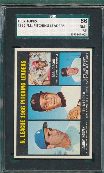 1967 Topps #236 NL Pitching Leaders W/ Koufax, SGC 86