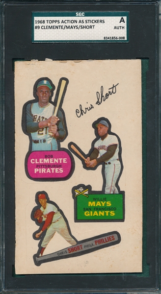 1968 Topps Action All Star Stickers #9 Short/Clemente/Mays SGC Authentic