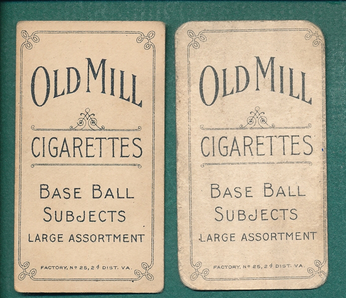 1909-1911 T206 Bates and Bowerman, Lot of (2) Old Mill Cigarettes 