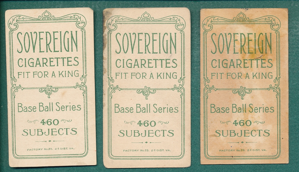 1909-1911 T206 Howell, Doyle & Camnitz, Lot of (3) Sovereign Cigarettes *460*