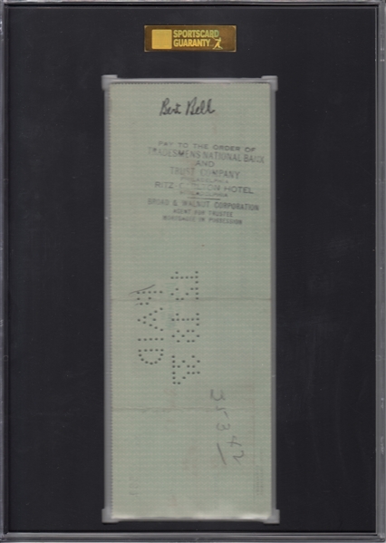 1937 Check Signed by Philadelphia Eagles President Bert Bell SGC Authentic
