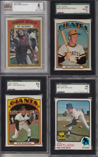 1972-73 Topps Lot of (4) W/ #434 Bench, AS BVG/SGC