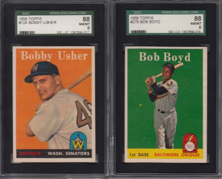 1958 Topps #124 Usher & #279 Boyd, Lot of (2) SGC 88