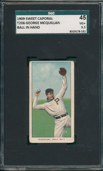 1909-1911 T206 McQuillan, Ball in Hand, Sweet Caporal Cigarettes SGC 45 *Factory 25*