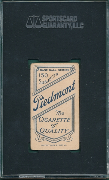 1909-1911 T206 Wagner, Bat Left Shoulder, Piedmont Cigarettes SGC 30 