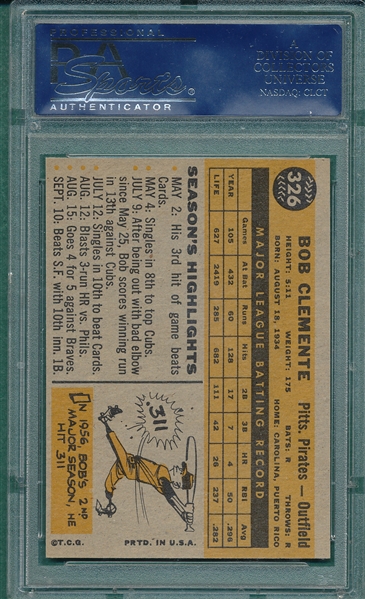 1960 Topps #326 Bob Clemente PSA 7