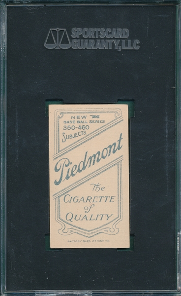 1909-1911 T206 Schulte, Back, Piedmont Cigarettes SGC 40 *Presents Much Better*