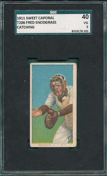 1909-1911 T206 Snodgrass, Catching, Sweet Caporal Cigarettes SGC 40 