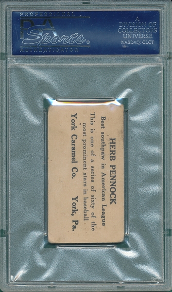 1927 E210-1 #8 Herb Pennock, York Caramels PSA 2