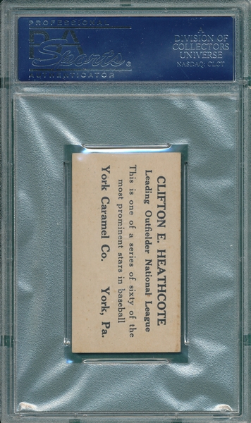 1927 E210-1 #35 Clifton Heathcote, Team Name on Jersey, York Caramels PSA 7 *Highest Graded*
