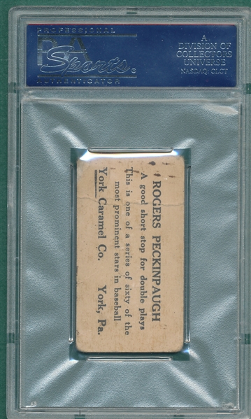 1927 E210-1 #56 Rogers Peckinpaugh York Caramels PSA 1 