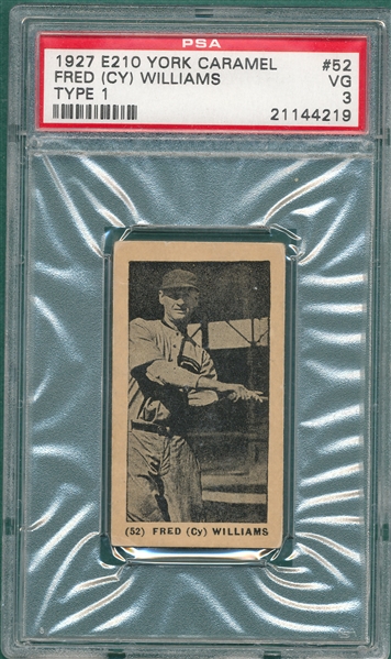 1927 E210-1 #52 Fred Cy Williams York Caramels PSA 3