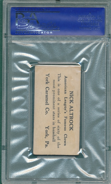 1927 E210-1 #40 Nick Altrock York Caramels PSA 4