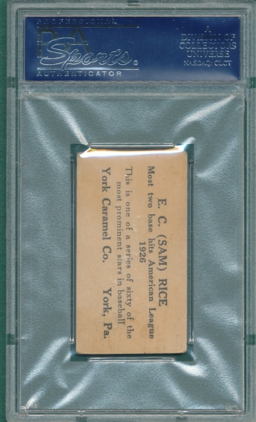 1927 E210-1 #36 Sam Rice York Caramels PSA 3