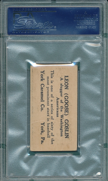 1927 E210-1 #49 Leon Goose Goslin York Caramels PSA 3