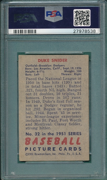 1951 Bowman #32 Duke Snider PSA 4.5