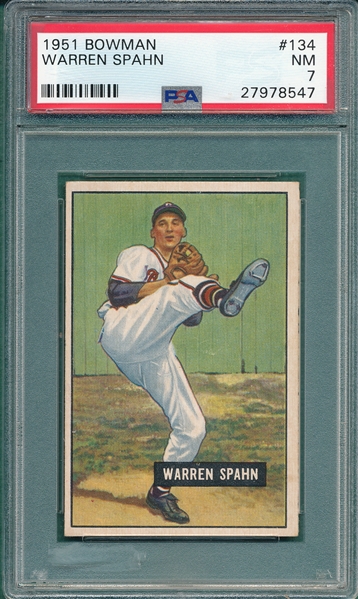1951 Bowman #134 Warren Spahn PSA 7