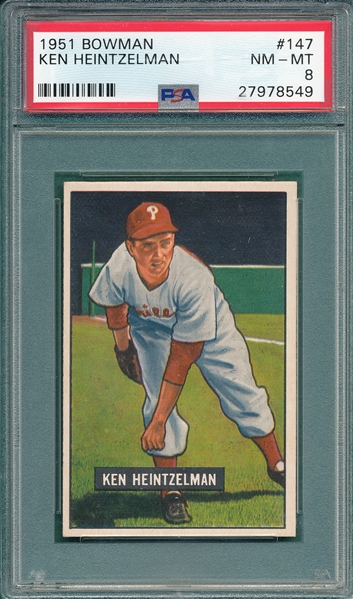 1951 Bowman #147 Ken Heintzelman PSA 8
